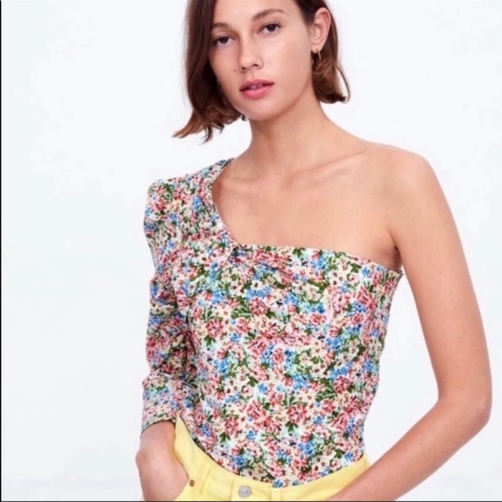 ZARA floral one shoulder shirt